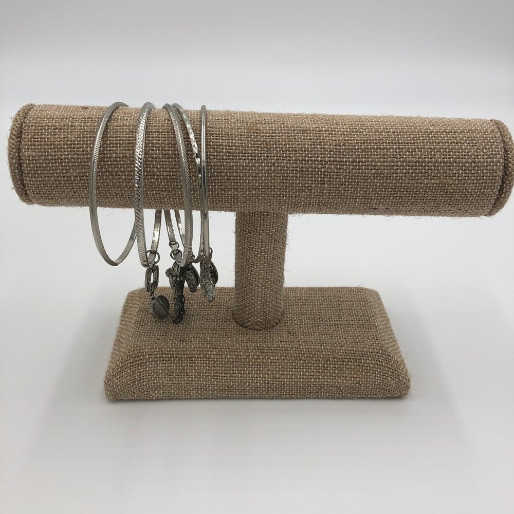 Five Silver Bangle Bracelets With Charms Euc - image 1